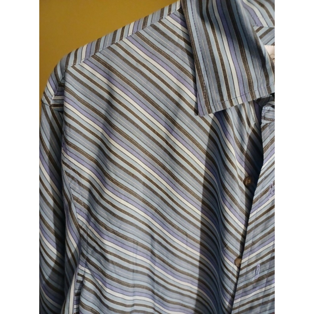 calvin klein L mens dress shirt Blue Gray Purple Brown Chevron French cu… - Picture 3 of 8